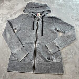 VTG Roxy Quicksilver‎ Gray Full Zip Hoodie Y2K 90s Sweatshirt Womens L Graphic